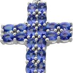 Kreuz Anhänger Silber 925 Natur Tansanit Edelsteine 4ct