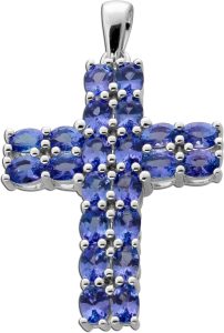 Kreuz Anhänger Silber 925 Natur Tansanit Edelsteine 4ct