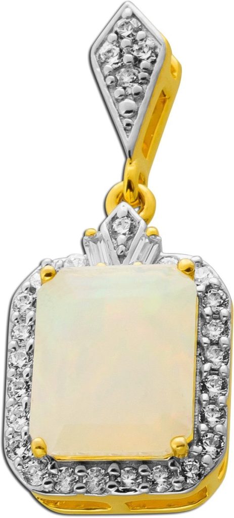Opal Anhänger Silber vergoldet nat Opal 1,5ct. weiße synth. Zirkonia 0.47ct