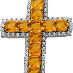 Kreuz Anhänger Silber vergoldet nat. Citrin Edelsteine 4ct weisse Zirkonia