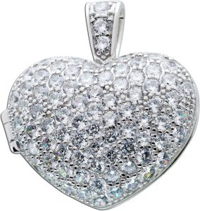 Anhänger Herz Medaillon Sterling silber 925 weisse Zirkonia