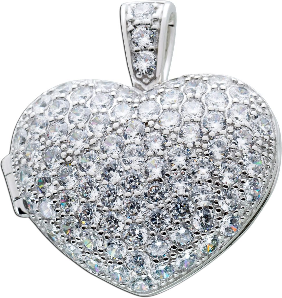 Anhänger Herz Medaillon Sterling silber 925 weisse Zirkonia