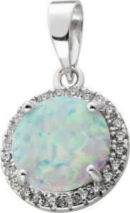 Anhänger Silber 925 synthetischer Opal weiss Zirkonia