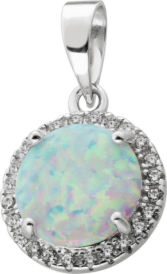 Anhänger Silber 925 synthetischer Opal weiss Zirkonia