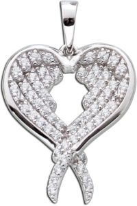 Flügel Herz Anhänger Silber 925 weisse Zirkonia