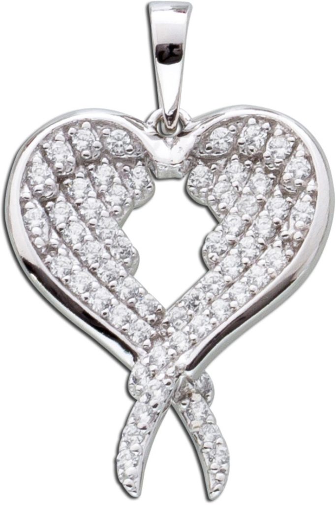 Flügel Herz Anhänger Silber 925 weisse Zirkonia