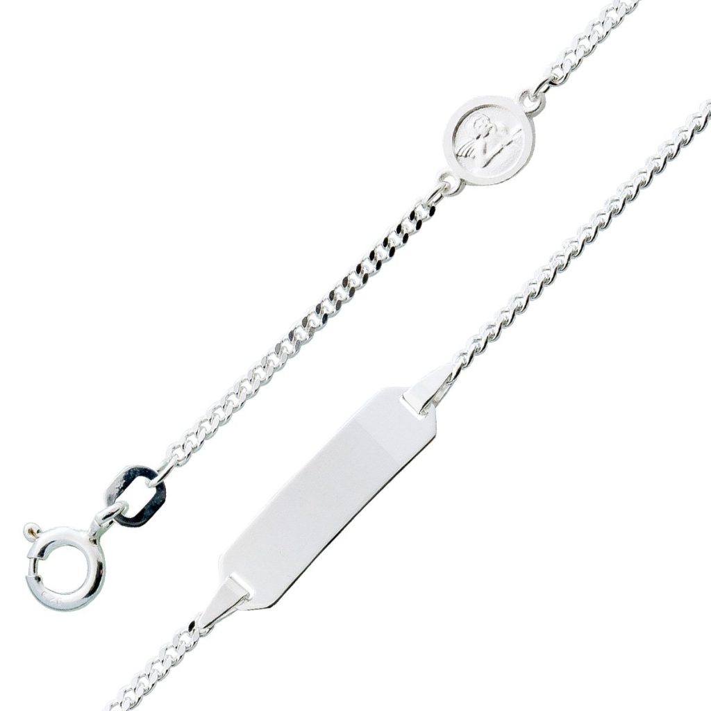 Gravur Kinder ID Armband Sterling Silber 925 Engelsanhänger