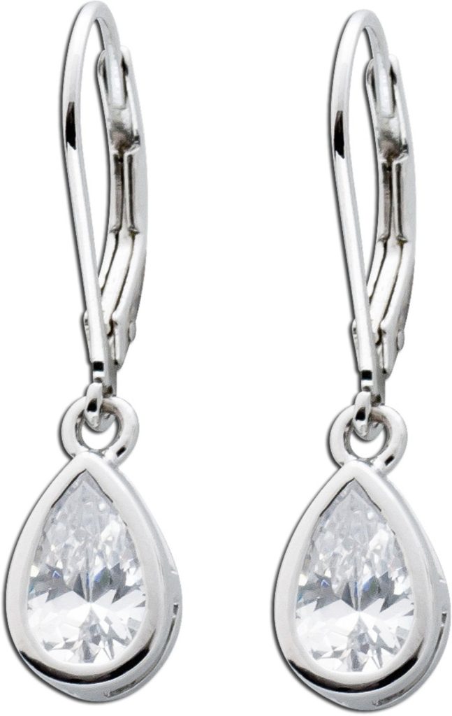 Ohrringe Silber 925 weisse Tropfen Zirkonia Steine