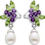 Peridot Ohrringe Silber 925 Süßwasserperlen Natur Amethyst