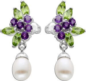 Peridot Ohrringe Silber 925 Süßwasserperlen Natur Amethyst