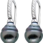 Perlen Ohrringe Silber 925 anthrazit Tahitizuchtperlen weisse Zirkonia