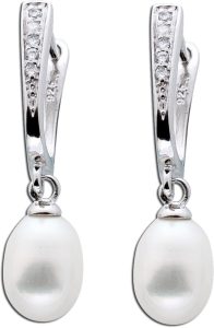 Perlen Ohrringe Silber 925 Süsswasserzuchtperlen 7.0mm weisse Zirkonia