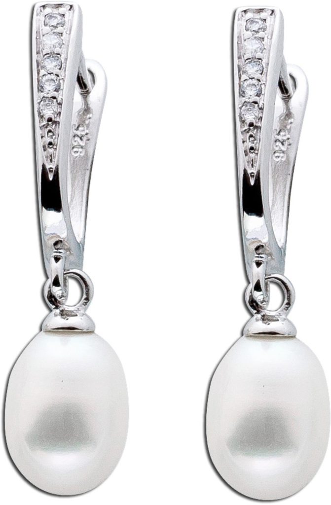 Perlen Ohrringe Silber 925 Süsswasserzuchtperlen 7.0mm weisse Zirkonia