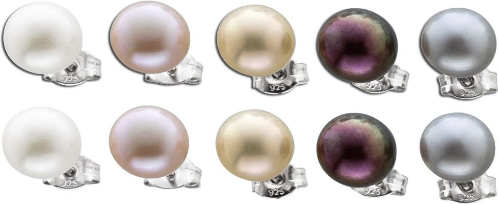 Perlen Ohrstecker Set Silber 925 Süßwasserzuchtperlen 8mm