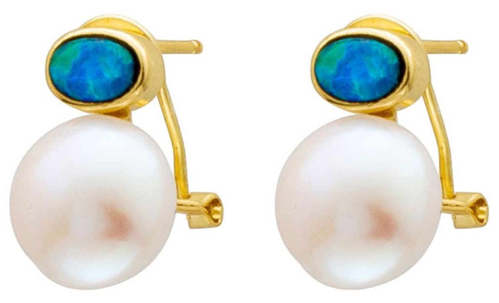 Opal Ohrstecker vergoldet Natur Edelstein Süßwasserperlen
