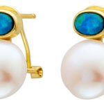 Opal Ohrstecker vergoldet Natur Edelstein Süßwasserperlen