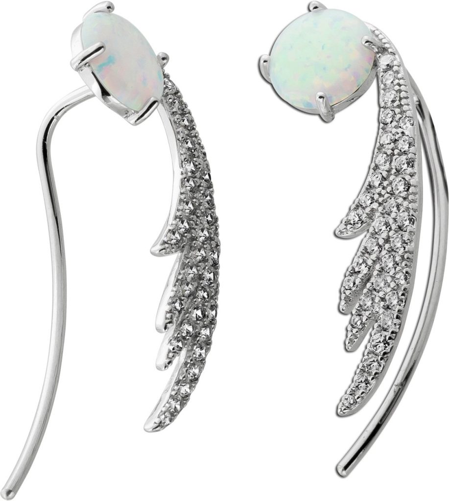 Opal Ohrringe Silber 925 Natur Edelsteine Zirkonia