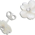 Perlmutt Blumen Ohrstecker Silber 925 weiße Zirkonia