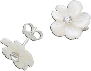 Perlmutt Blumen Ohrstecker Silber 925 weiße Zirkonia