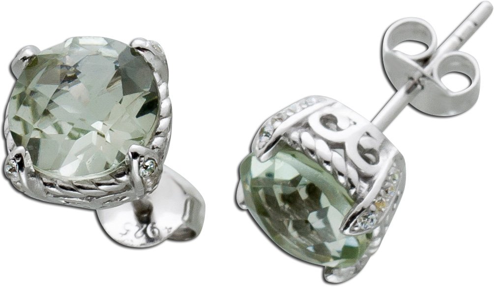 Amethyst Ohrstecker Silber 925 grüne Natur Edelsteine Zirkonia
