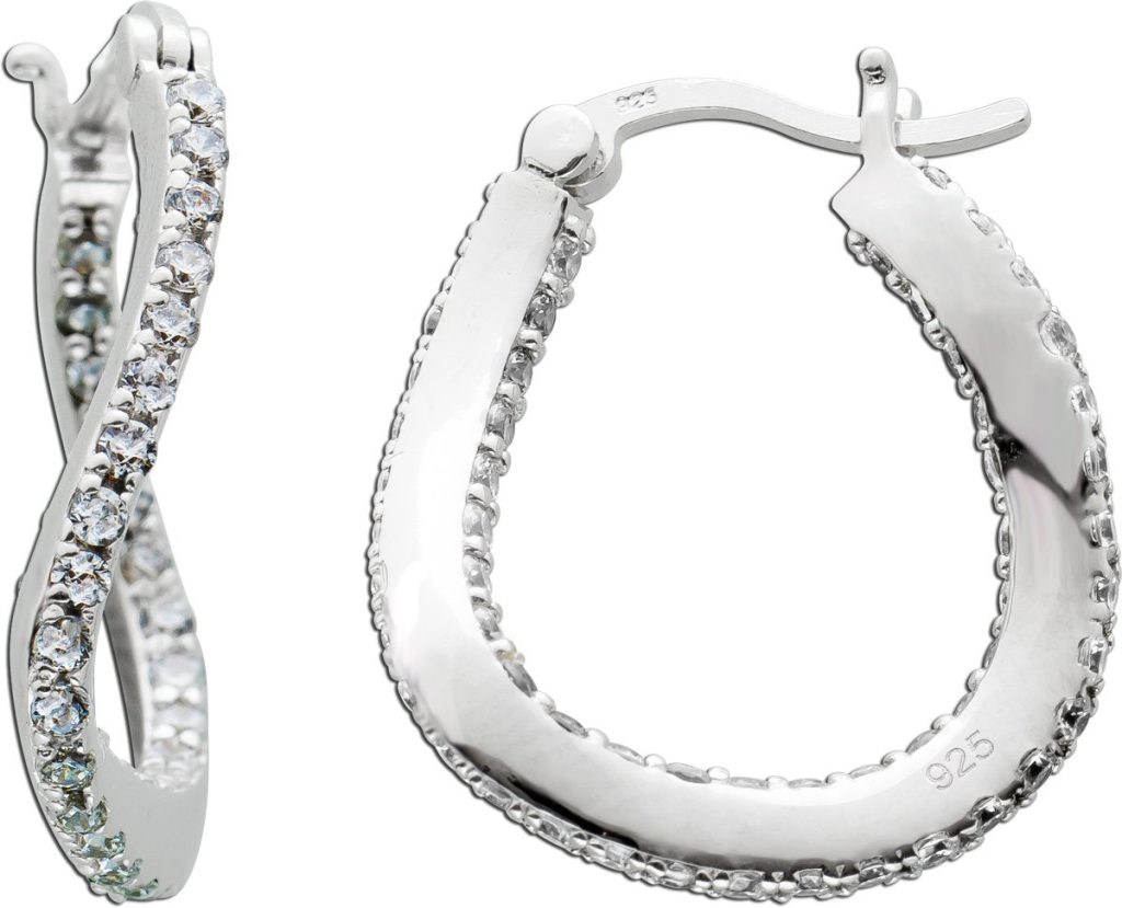 Creolen Silber 925 Endless Endlos weiße Zirkonia funkelnde Scharnier