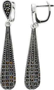 Markasit Ohrhänger Silber 925 schwarze Natur Edelsteine