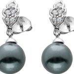 Perlen Ohrstecker Silber 925 graue Muschelkernperlen weiße Zirkonia