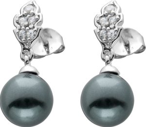 Perlen Ohrstecker Silber 925 graue Muschelkernperlen weiße Zirkonia