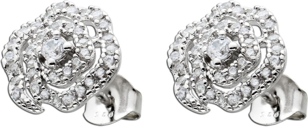 Ohrstecker Silber 925 weiße Zirkonia Rosenblüten Design
