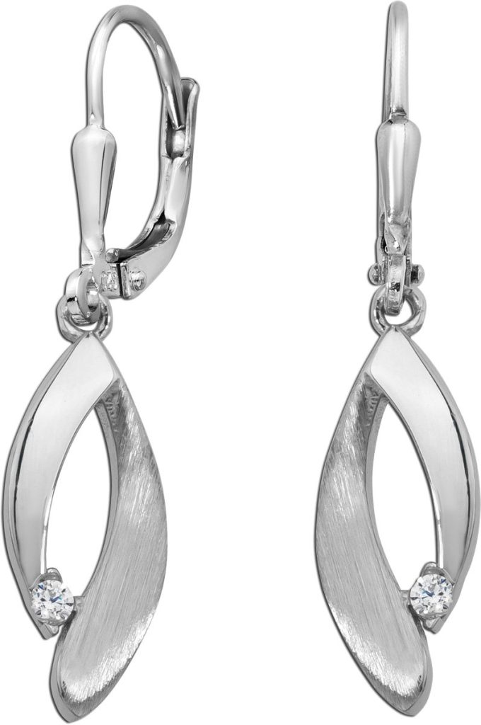 Ohrhänger Silber 925 rhodiniert poliert mattiert 2 Weiße Zirkonia