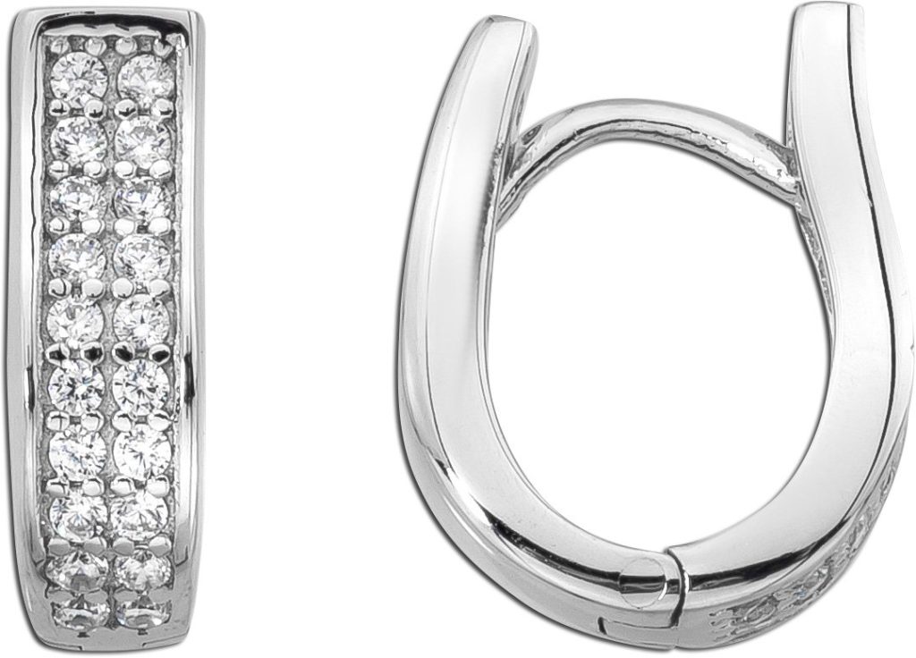 Oval Creolen Silber 925 40 weiße Zirkonia Krappengefasst rhodiniert