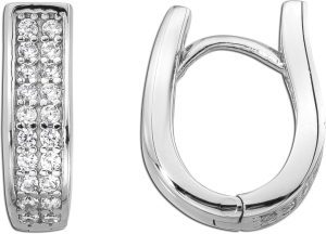 Oval Creolen Silber 925 40 weiße Zirkonia Krappengefasst rhodiniert