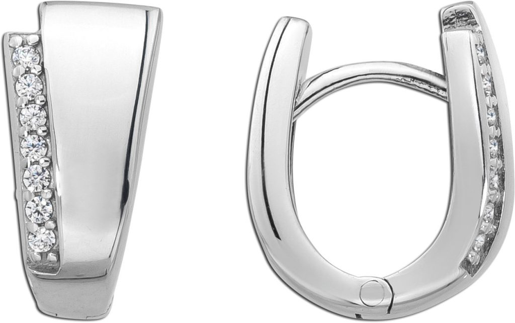 Creolen Silber 925 14 Zirkonia Krappengefasst poliert rhodiniert