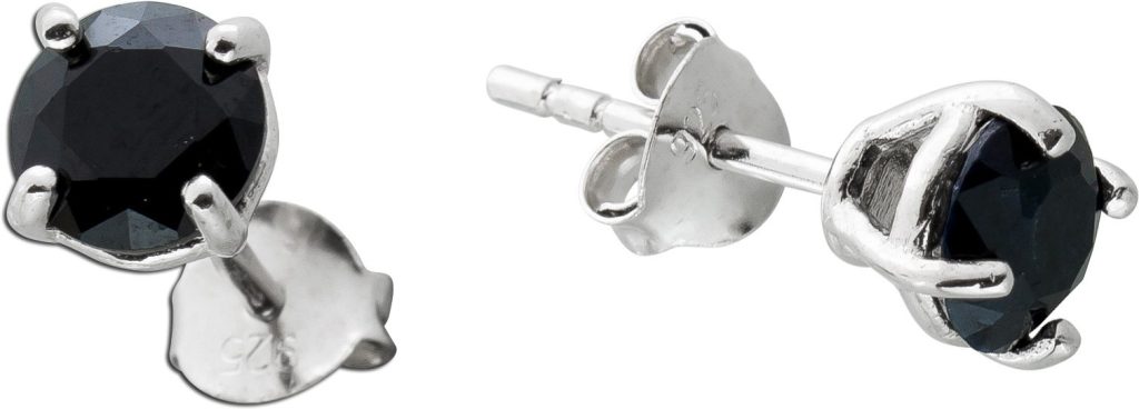 Spinell Ohrstecker Silber 925 schwarze Natur Edelsteine
