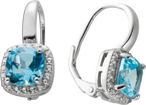 Blautopas Ohrringe Silber 925 blaue Natur Edelsteine weiße Zirkonia