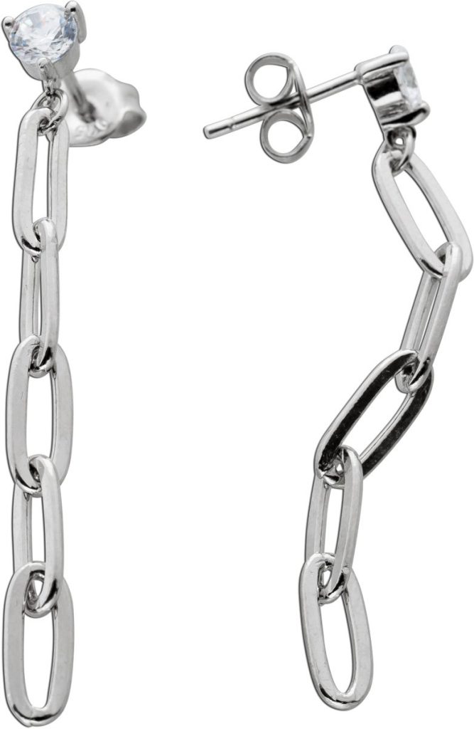Paperclip Ohrstecker Silber 925 2 Zirkonia beweglich rhodiniert