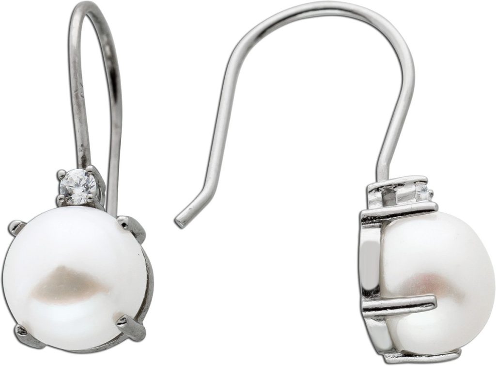 Perlen Ohrhänger Silber 925 Süßwasserperlen weiße Zirkonia