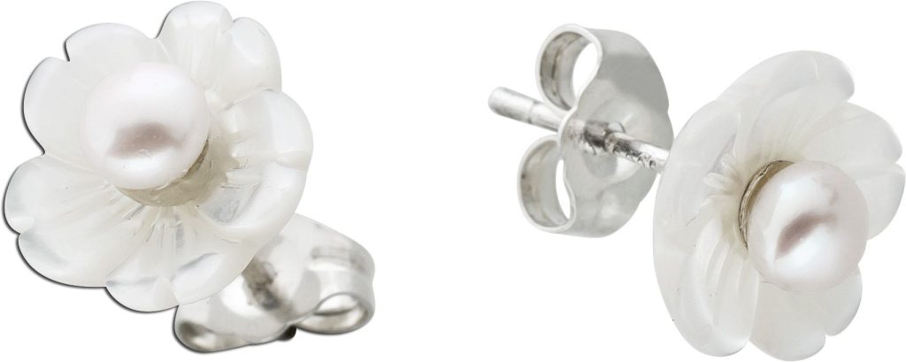 Perlmutt Blumenohrstecker Silber 925 2 Süßwasser Zuchtperlen