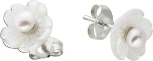 Perlmutt Blumenohrstecker Silber 925 2 Süßwasser Zuchtperlen