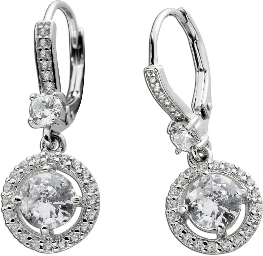 Ohrhänger Silber 925 Halo weisse Zirkonia