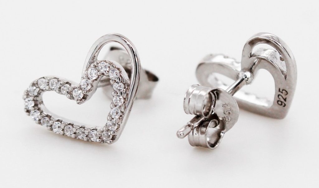 Herz Ohrstecker Silber 925 rhodiniert weisse Zirkonia
