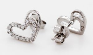 Herz Ohrstecker Silber 925 rhodiniert weisse Zirkonia