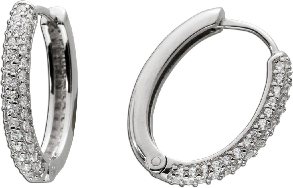 Creolen Hoops Silber 925 weiße Zirkonia rhodiniert