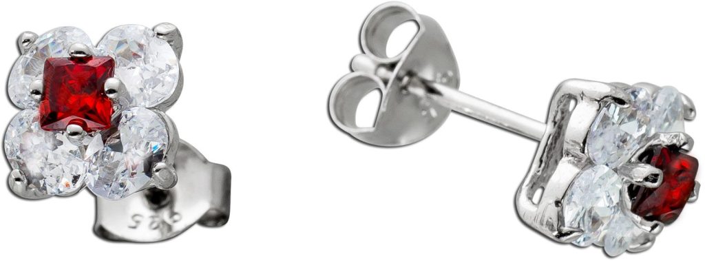 Ohrstecker Silber 925 rote weisse Zirkonia