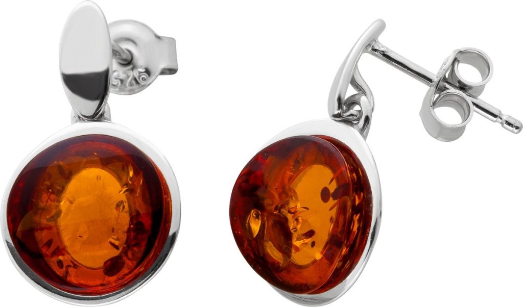 Bernstein Ohrhänger Sterling Silber 925 2 cognac braune Edelsteine