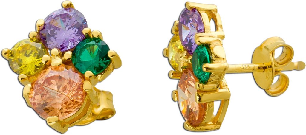 Zirkonia Ohrstecker Silber 925 Gelbgold vergoldet