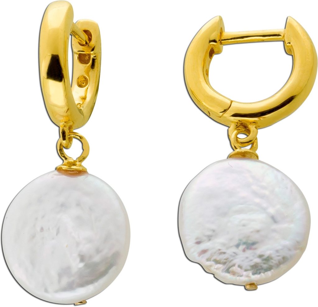 Perlen Creolen Silber 925 1 Micron vergoldet Süßwasserperlen Klappscharnier