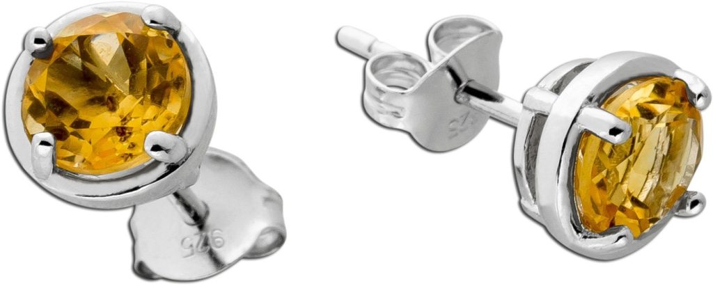 Citrin Ohrstecker Silber 925 gelber Natur Edelstein