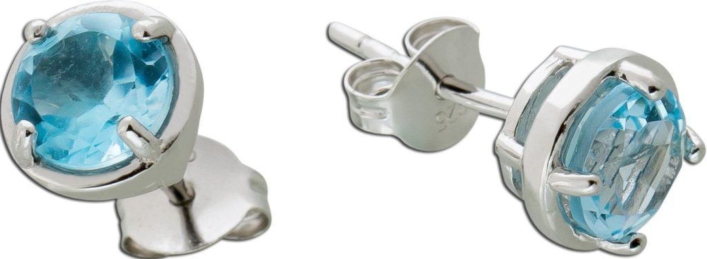 Blautopas Ohrstecker Silber 925 hellblauer Natur Edelstein