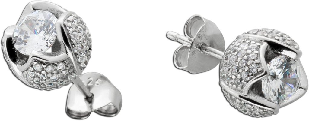 Ohrstecker Rose Silber 925 weisse Zirkonia Blüte